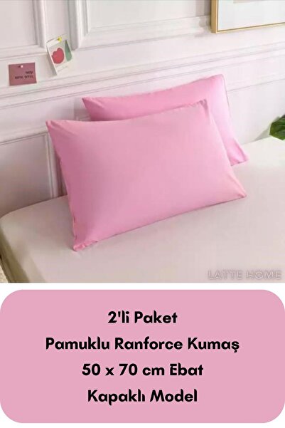 Pink Colored Ranforce Cotton Fabric Pillowcase with Cover 2-Piece Set 50x70 cm Size