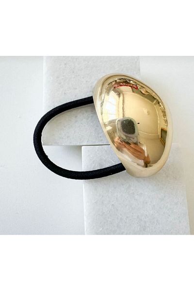 Rachel Gold Curved Oval Plate Vintage Hair Rubber Clip
