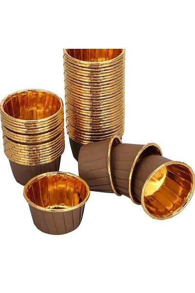 PARTİ AŞKI 25 Pieces Brown Gold Metallic Muffin Cupcake Cake Mold That Can Enter the Bakery - Capsule