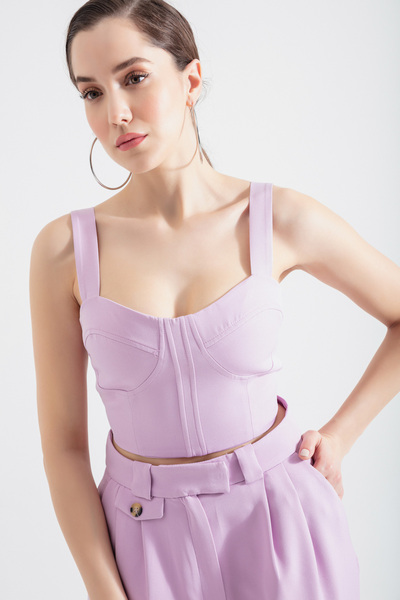 Lafaba Γυναικεία Μπλούζα Λιλά Χοντρό λουράκι Crop