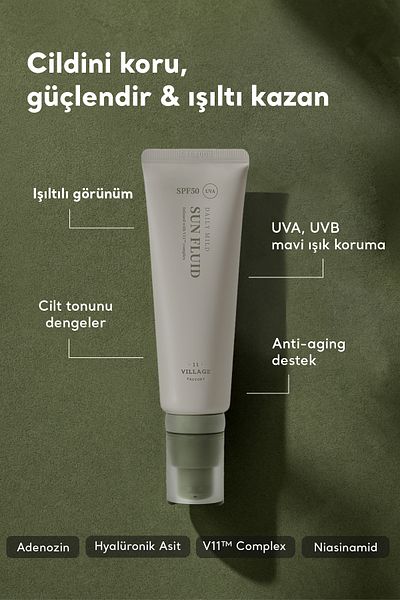 Village 11 Factory Vegan Sunscreen with Light Texture for Daily Use - Uv & Blue Light High Protection, Spf50 Pa 50ml