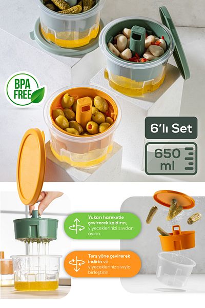Vienev Set of 6 Colorful Presenter Olive Pickled Cheese Multi-Purpose Storage Containers