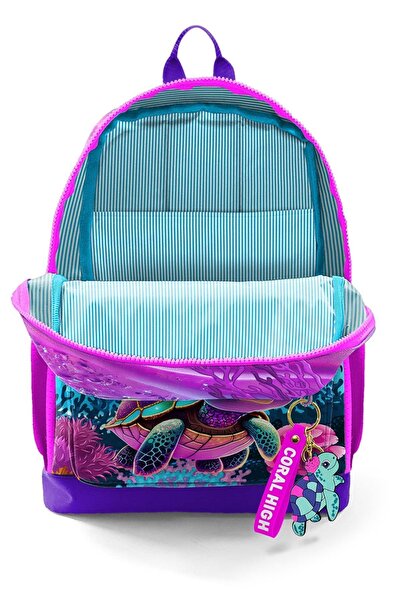 Coral High 3-piece Pink Purple Turtle Patterned School Bag Set