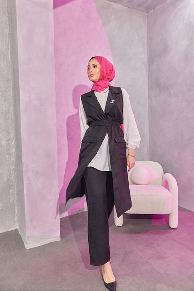 Cardella Women's Linen Aerobin Bottom Top 3-Piece Hijab Set with Vest