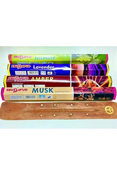 EBUDAVUD Tütsü Seti 4'lü 80 Çubuk Tütsü(YASMİN,LAVANDER,AMBER,MUSK) Ahşap Tüt...
