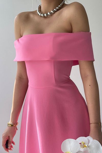 WOMAN VISION Rochie midi evazată Atlas roz - Guler Madonna 222