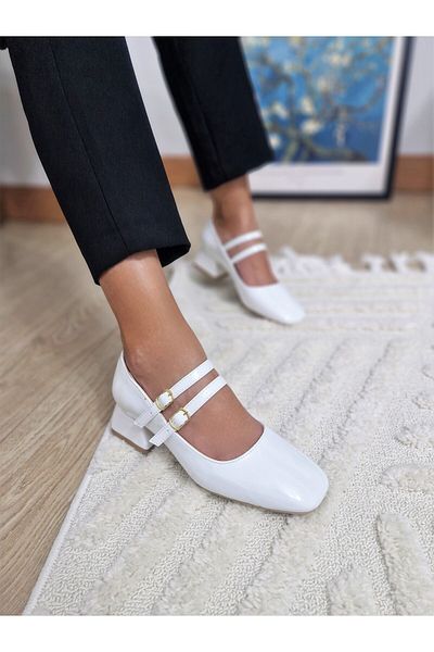EPTC WHITE Mary Jane - 2 Straps, Closed Back, Square Blunt Toe High Heels TARAKLIAYKLR 1NO Large