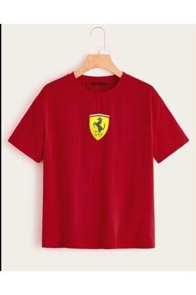 Topcu Bisiklet Yaka Ferrari Bask l K rm z Unisex Cocuk T shirt Fiyat Yorumlar Trendyol