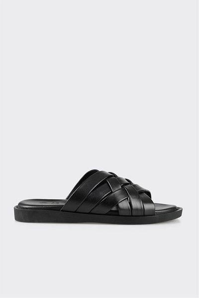 Elle Shoes شبشب رجالي من الجلد الأسود