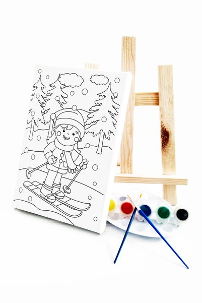 lilafil Girl's Painter Set - 20x30 cm Canvas with Precription, 2 Brushes, Palette, Paints and Easels