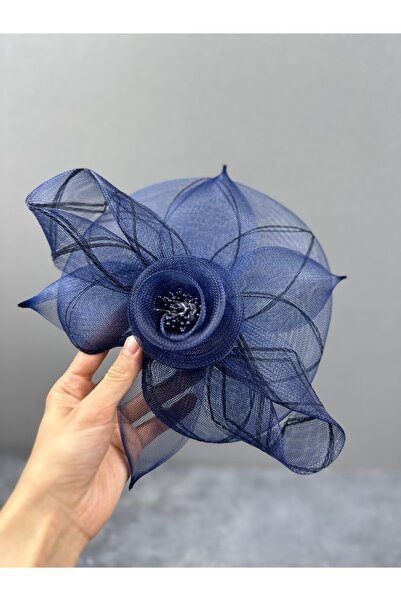 Limelia Șapcă de mireasă cu design floral albastru marin - Costum de nuntă el...