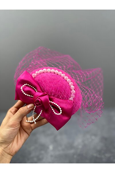 Limelia Șapcă de mireasă roz - Pălărie de costum cu detalii de perle și fundă