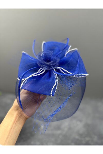 Limelia albastru cobalt Costum de mireasă - șapcă cu detaliu de pene de perle...