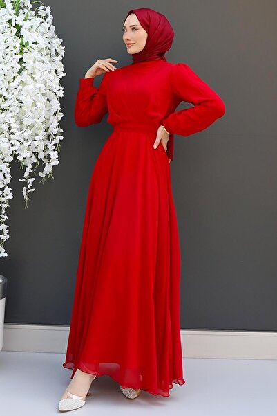 GİZ AGİYİM Red Cross Chiffon Dress - Front Design