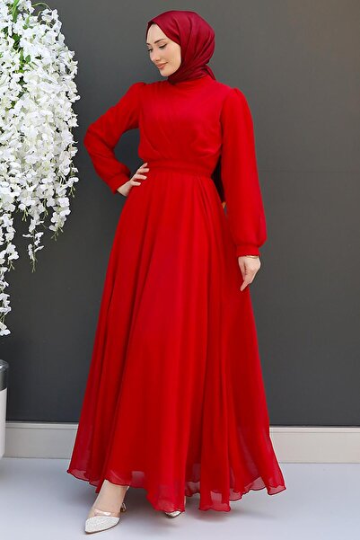 GİZ AGİYİM Red Cross Chiffon Dress - Front Design