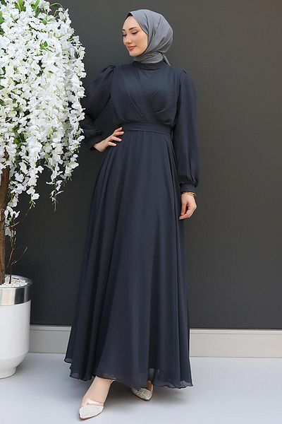 GİZ AGİYİM Smoke Colored Crossed Chiffon Dress