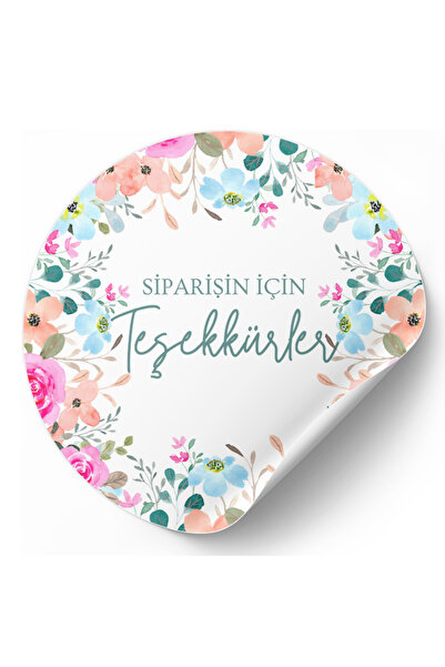 YAPIŞKAN STORE 24 Adet Çiçekli Teşekkürler Stickerı Ambalaj Paketleme Kargo Etiketi 4x4 Cm Mat Beyaz Kağıt