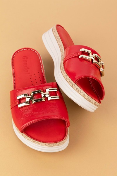 Gondol Hakiki Deri Ortopedik Taban Şık Tokalı Terlik Imk.8630