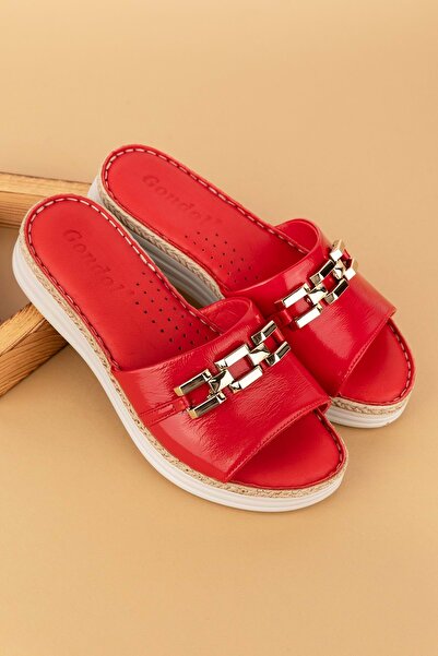 Gondol Hakiki Deri Ortopedik Taban Şık Tokalı Terlik Imk.8630