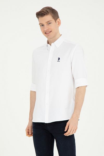 U.S. Polo Assn. Ανδρικό λευκό μακρυμάνικο πουκάμισο Basic 50282589-VR013