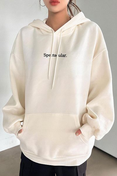 Millionaire Γυναικεία Oversize Sa - Off-White Cream, Spectacular print, 3 Thread Raster, Hooded, Kangaroo Pocket