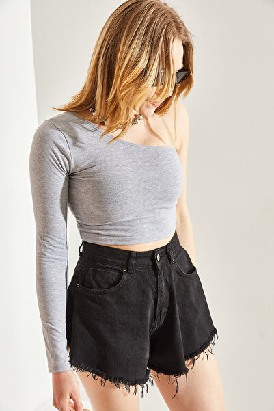 Bianco Lucci Kadın Uzun Tek Omuz Crop Bluz 60251257