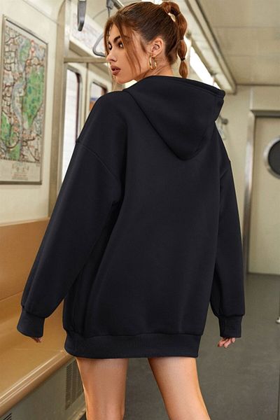 Millionaire Women's Teddy Bear Patterned 3 Thread Rose Gold Hooded Oversize Loose Hoodie Black Sweatshirt