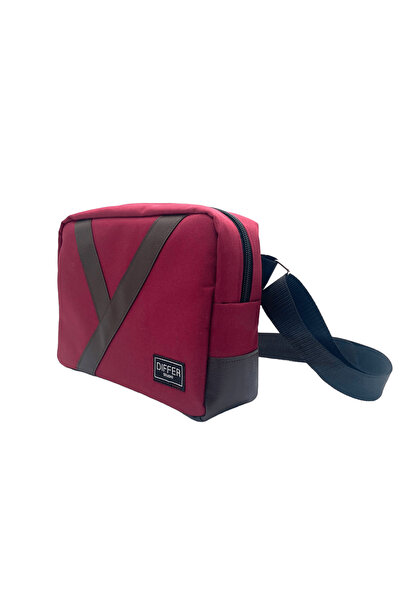 Differ Studio Geantă de umăr/de cruce din piele vegană maro-visiniu cu fermoa...