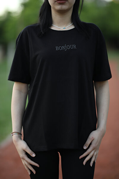 Double Ba2 Дамска тениска с бродерия Bonjour