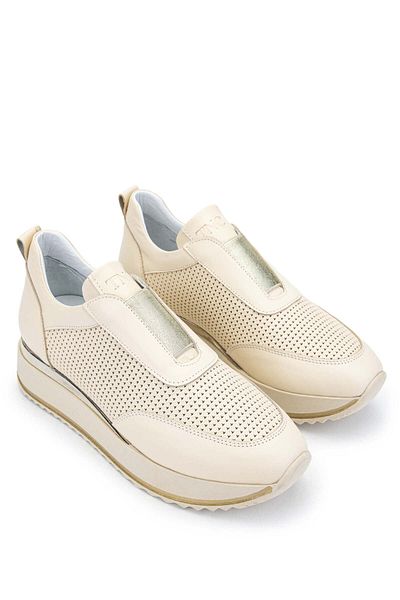 Tamer Tanca Beige Genuine Leather Women's Sneakers - Sports Shoes