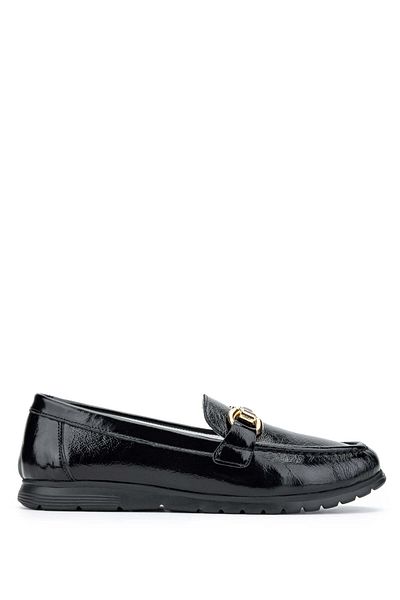 Tamer Tanca Black Patent Leather Genuine Leather Women's Loafer Shoes