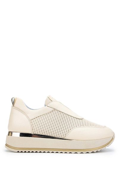 Tamer Tanca Beige Genuine Leather Women's Sneakers - Sports Shoes