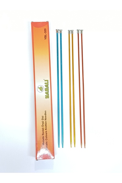 ATMACA TUHAFİYE Yabalı Renkli Örgü Şiş Seti Metal 35 Cm Şiş Seti (4-4,5-5No) 3 Adet Örgü Şişi