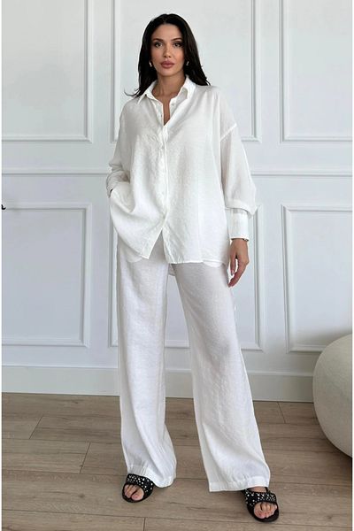 My Blog White Shirt and Trousers Set in Shiny Modal Fabric