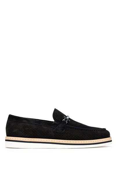 Tamer Tanca Genuine Leather Black Suede Men's Loafer
