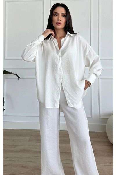 My Blog White Shirt and Trousers Set in Shiny Modal Fabric