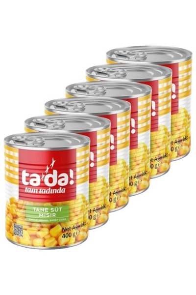 Tada Haşlanmış Tane Süt Mısır Konservesi 400 Gr (6 Adet)