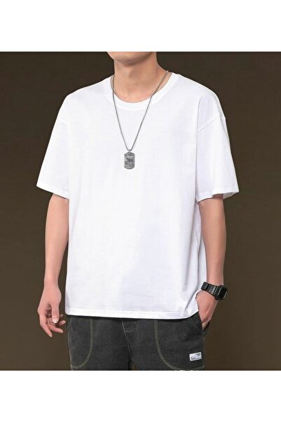 FİTGO Tricou alb oversize pentru bărbați