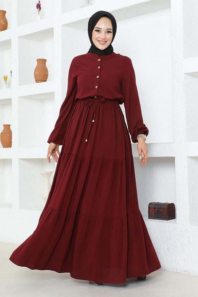 SGS Burgundy Viscose Dress - Lace-up Waist