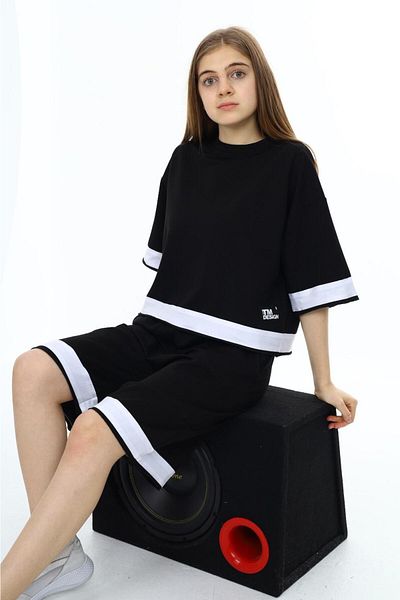 Joui Co Set de trening pentru fete, supradimensionat, 100% bumbac, cu jumătate de mânecă, pantaloni scurți