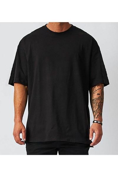 FİTGO Tricou oversize unisex negru - Gât crew