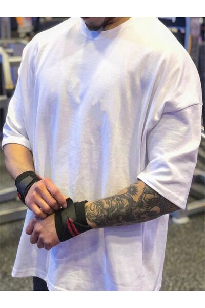 FİTGO Tricou alb oversize pentru bărbați - Guler rotund