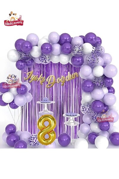 BKMC PARTY Πολυτελές Σετ Αλυσίδας Μπαλονιών Γενεθλίων σε Μωβ, Λιλά και Λευκό ...