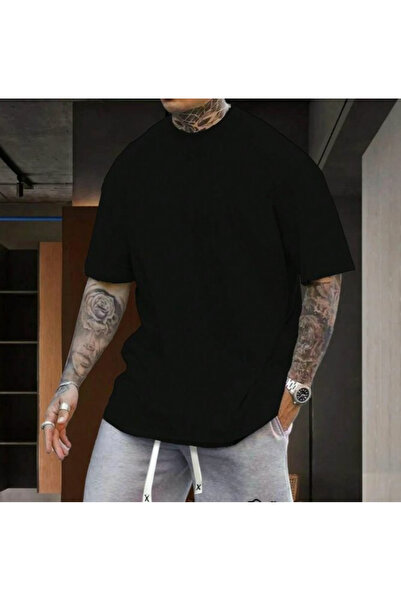 FİTGO Ανδρικό μπλουζάκι oversize σε μαύρο χρώμα - Με λαιμόκοψη σε ομαλή γραμμή