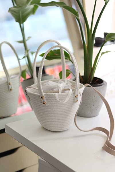 Moom Bag Біла в'язана жіноча сумка через плече - подвійна ручка, деталі з підтяжками