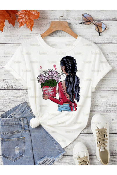 aynewmoda Tricou oversize cu imprimeu floral pentru fată