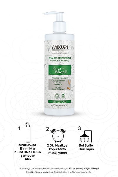 Mixup Acil Kurtarma Yıpranmış Saçlar için Kolajen,Peptit,Keratin,Ceramide Yüksek Kontrastlı Şampuan 400 ML