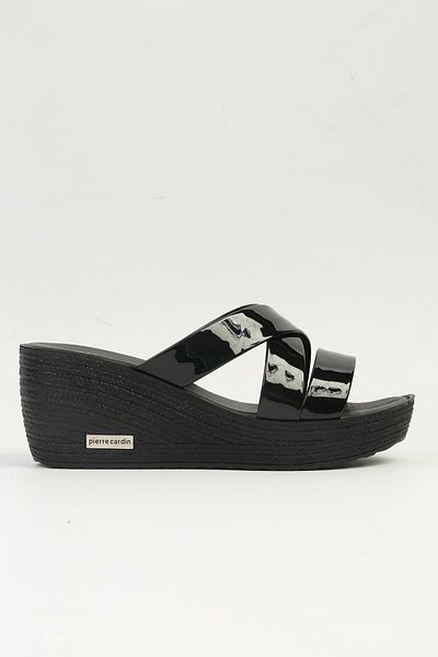 Pierre Cardin ® |   Pc-3505 - 4300 Patent Leather Black-Women's Wedge Heel Slippers