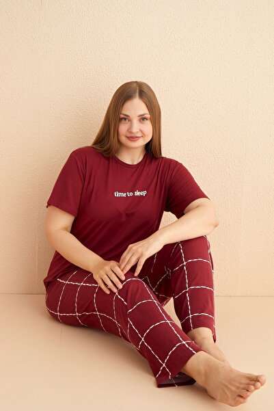 MEBA Claret Red Lycra Milan Σετ κοντομάνικη πιτζάμες Battal - Time To Sleep /30