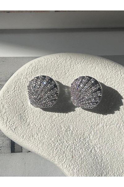 Rossetto Atelier Silver Mussel Earrings - Steel Stone Detailed